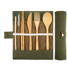 Load image into Gallery viewer, Cutlery Wooden Bamboo Tableware Flatware Knife Fork Spoon Travel Set