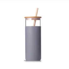 Load image into Gallery viewer, Silicon Glass Tumbler with Bamboo Lid and Straw
