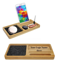 Load image into Gallery viewer, Bamboo Multi Purpose Desk Organizer with Mobile Stand