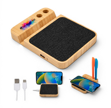 Load image into Gallery viewer, 3 in 1 Wooden Phone Stand Phone Holder with Charger Cable Set