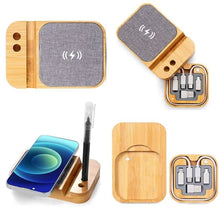 Load image into Gallery viewer, 3 in 1 Wooden Phone Stand Phone Holder with Charger Cable Set