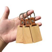 Load image into Gallery viewer, Wooden Keychain with Leather Accent
