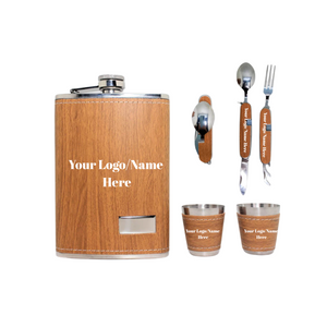 Bamboo Hip Flask Set