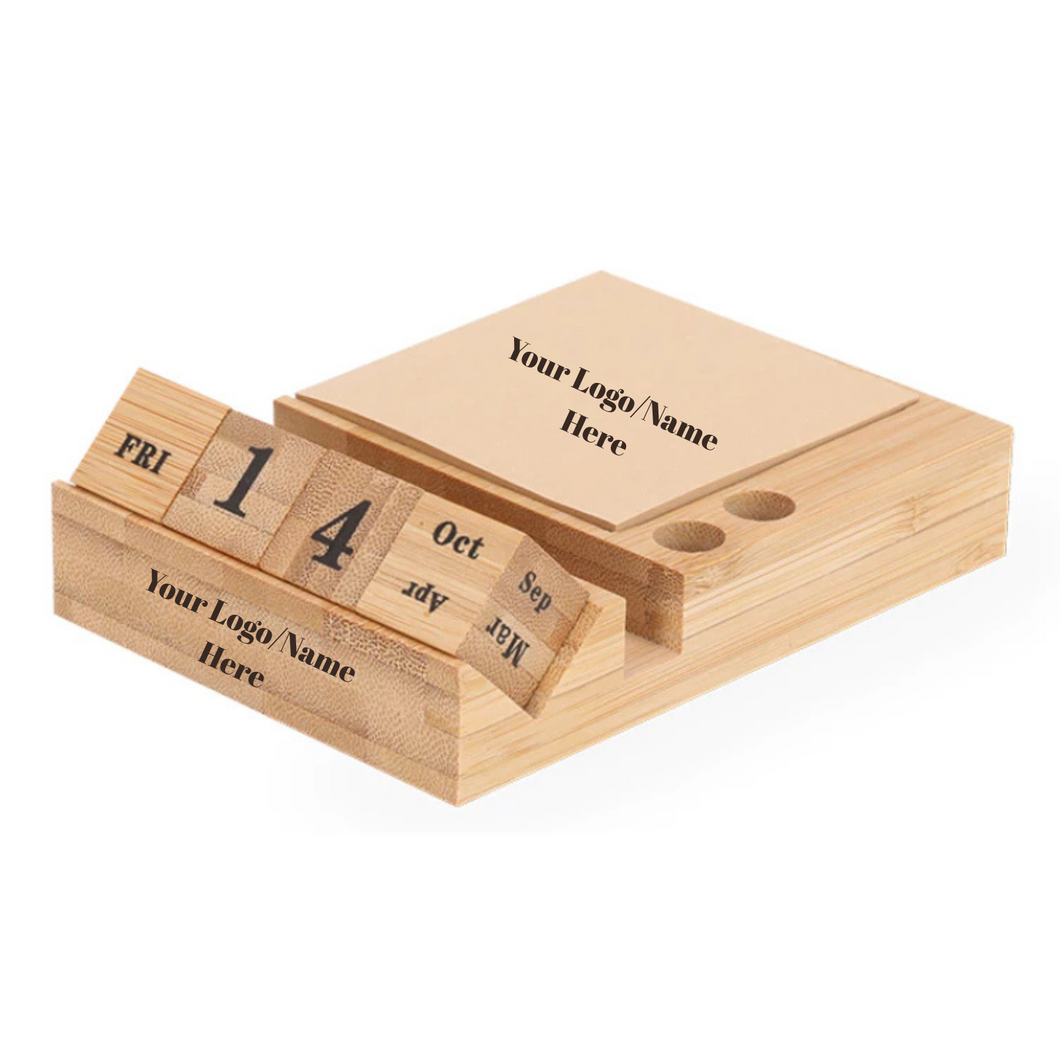 Mutli-purpose Bamboo Desk Organizer, Penholder, Perpetual Calendar, Sticky Note