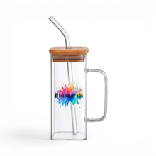 Load image into Gallery viewer, 400ml Glass Heat Resistant Square Glass Cup with Lid and Straw Transparent Juice Glass
