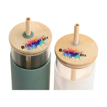 Load image into Gallery viewer, Silicon Glass Tumbler with Bamboo Lid and Straw
